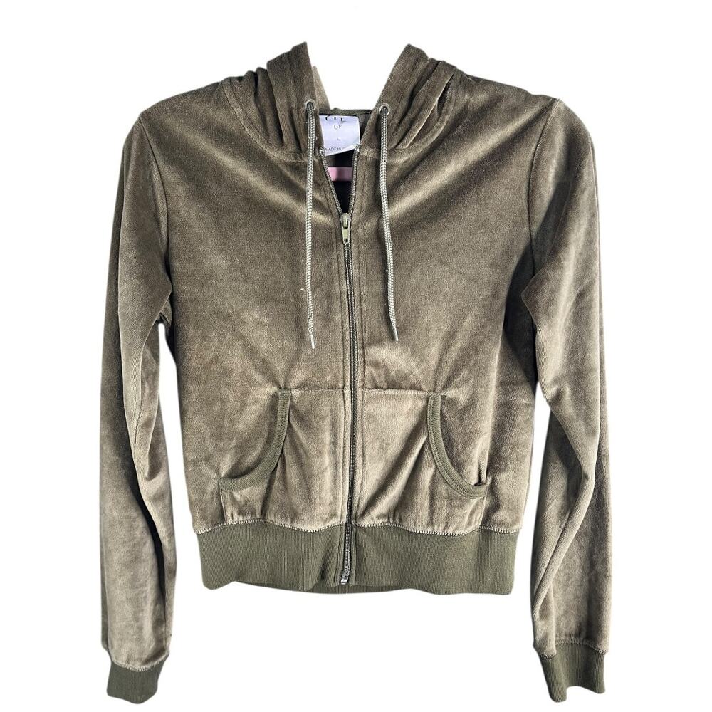 GP medium cropped green velour hooded zip up jacket